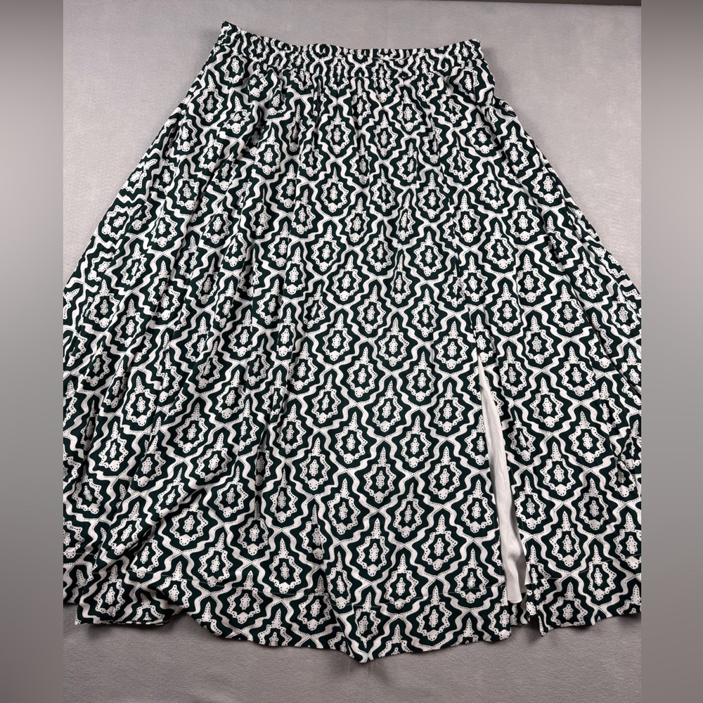 Ann Taylor Loft Maxi Full Skirt Womens White Green Printed Slit Cottage Festival